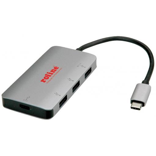 Roline 14.02.5038 USB Hub 3 porty USB-A USB 3.2 Gen1 5 GBit/s s konektorem USB C stříbrná (metalíza)