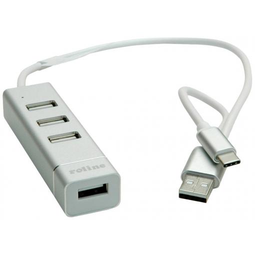 Roline 14.02.5037 USB Hub 4 porty USB-A USB 2.0 480 MBit/s stříbrná (metalíza)