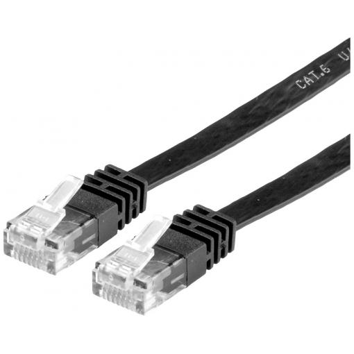 Value 21.99.0962 RJ45 síťové kabely, propojovací kabely CAT 6 U/UTP 2.00 m černá nestíněný, plochý, pozlacené kontakty 1 ks