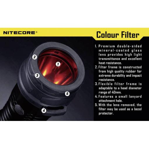NiteCore NITNFB40 barevný filtr MH25, EA4, P25, P16, P15, SRT7, C6, C G6, C, CI6, CU6 a kapesní svítilny o Ø 39 - 42 mm modrá