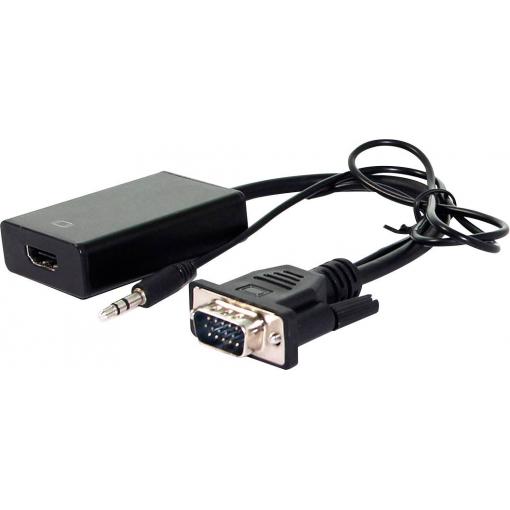 Value VGA / HDMI kabelový adaptér Zásuvka HDMI-A, VGA 9pól. zásuvka, Zásuvka jack 3,5 mm 0.15 m černá 12.99.3117 VGA kabel