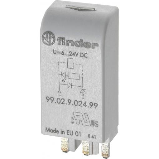 Finder zasouvací modul s diodou s LED diodou 99.02.0.024.59 Vhodné pro model (relé): Finder 96.04, Finder 96.02 Bulk 10 ks
