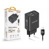 Chytrá síťová nabíječka ALIGATOR 2.4A, 2xUSB, smart IC, černá, USB-C kabel 2A