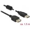 Delock USB kabel USB 2.0 USB-A zástrčka, USB-A zásuvka 1.50 m černá s feritovým jádrem 84884