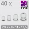 TRU COMPONENTS T24CA121 kabelová průchodka, TC-13448360, od 3.5 mm, do 12 mm, PG7, PG9, PG11, PG13.5, 40 ks