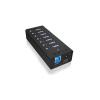 ICY BOX 70418 USB Hub 7 portů USB-A USB 3.0 5 GBit/s s hliníkovým krytem černá IB-AC618, 7 Port USB 3.2 Gen 1 Hub mit 1x Tablettladeport, mit 12V 3A Netzteil