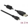 Delock USB kabel USB 2.0 USB-A zástrčka, USB Micro-B zástrčka 2.00 m černá s feritovým jádrem 84903