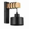 Nástěnná lampa E27, ocel + dřevo, černá, 35 W