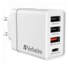 Napájecí adaptér Verbatim 30 W, USB-C PD + 3× USB-A QC 3.0 Napájecí adaptér Verbatim 30 W, USB-C PD + 3× USB-A QC 3.0