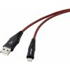 TOOLCRAFT USB kabel USB 2.0 USB-A zástrčka, Apple Lightning konektor 1.00 m černočervená extrémně odolné pletené stínění TO-6899490