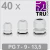 TRU COMPONENTS T24CA122 kabelová průchodka, TC-13448364, od 3.5 mm, do 12 mm, PG7, PG9, PG13, 40 ks
