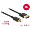 Delock HDMI kabel Zástrčka HDMI-A, Zástrčka HDMI Micro-D 1.50 m černá 84782 4K UHD, pozlacené kontakty HDMI kabel Delock HDMI kabel Zástrčka HDMI-A, Zástrčka HDMI Micro-D 1.50 m černá 84782 4K UHD, pozlacené kontakty HDMI kabel