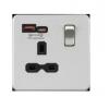 Zásuvka USB Broušený chrom 1cestná Ocel Spínací proud 13A USB, Typ G – britská Vnitřní BS EN 62680-1-1, BS EN 62368-1,