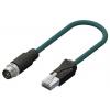 RS PRO Cat5e Ethernetové kabely, Modrozelená, Polyuretan, A: M12, 60V 500 mm Vnější, B: RJ45 Vnější, typ pláště: Stíněné