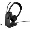 Jabra Evolve2 55 UC Stereo Headset otevřená (On Ear) Bluetooth® stereo černá Potlačení hluku Vypnutí zvuku mikrofonu, regulace hlasitosti Počítače