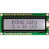 Monochromatický LCD displej MC21605G6W-FPTLW3.3-V2 LCD podsvícení LED Bílá Paralelní Midas Černá, Bílá 2 x 16