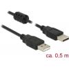 Delock USB kabel USB 2.0 USB-A zástrčka, USB-A zástrčka 0.50 m černá s feritovým jádrem 84888