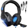 Mipow EG10 Gaming Sluchátka Over Ear kabelová stereo černá, modrá Redukce šumu mikrofonu Vypnutí zvuku mikrofonu, regulace hlasitosti