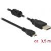 Delock USB kabel USB 2.0 USB-A zástrčka, USB Micro-B zástrčka 0.50 m černá s feritovým jádrem 84900