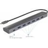 Renkforce RF-3374946 USB Hub 6 + 1 port USB-A USB 3.2 Gen1 5 GBit/s s proudovou přípojkou Pass-Through, s hliníkovým krytem stříbrná