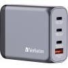 Verbatim GNC-100 cestovní nabíječka, GaN, s adaptérem pro Evropu, s britským adaptérem, s americkým adaptérem, 1x USB A , 3x USB-C®, 100 W, Dodávka energie,