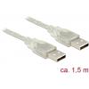 Delock USB kabel USB 2.0 USB-A zástrčka, USB-A zástrčka 1.50 m transparentní s feritovým jádrem 83888 Delock USB kabel USB 2.0 USB-A zástrčka, USB-A zástrčka 1.50 m transparentní s feritovým jádrem 83888