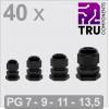 TRU COMPONENTS T24CA118 kabelová průchodka, TC-13448348, od 3.5 mm, do 12 mm, PG7, PG9, PG11, PG13.5, 40 ks